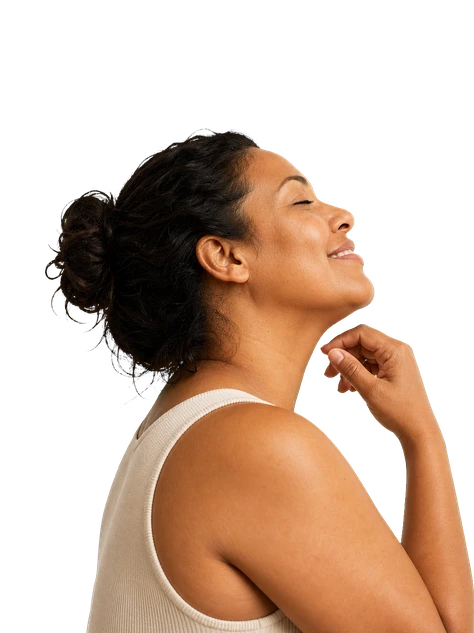 A person pausing in a quiet moment during their day.